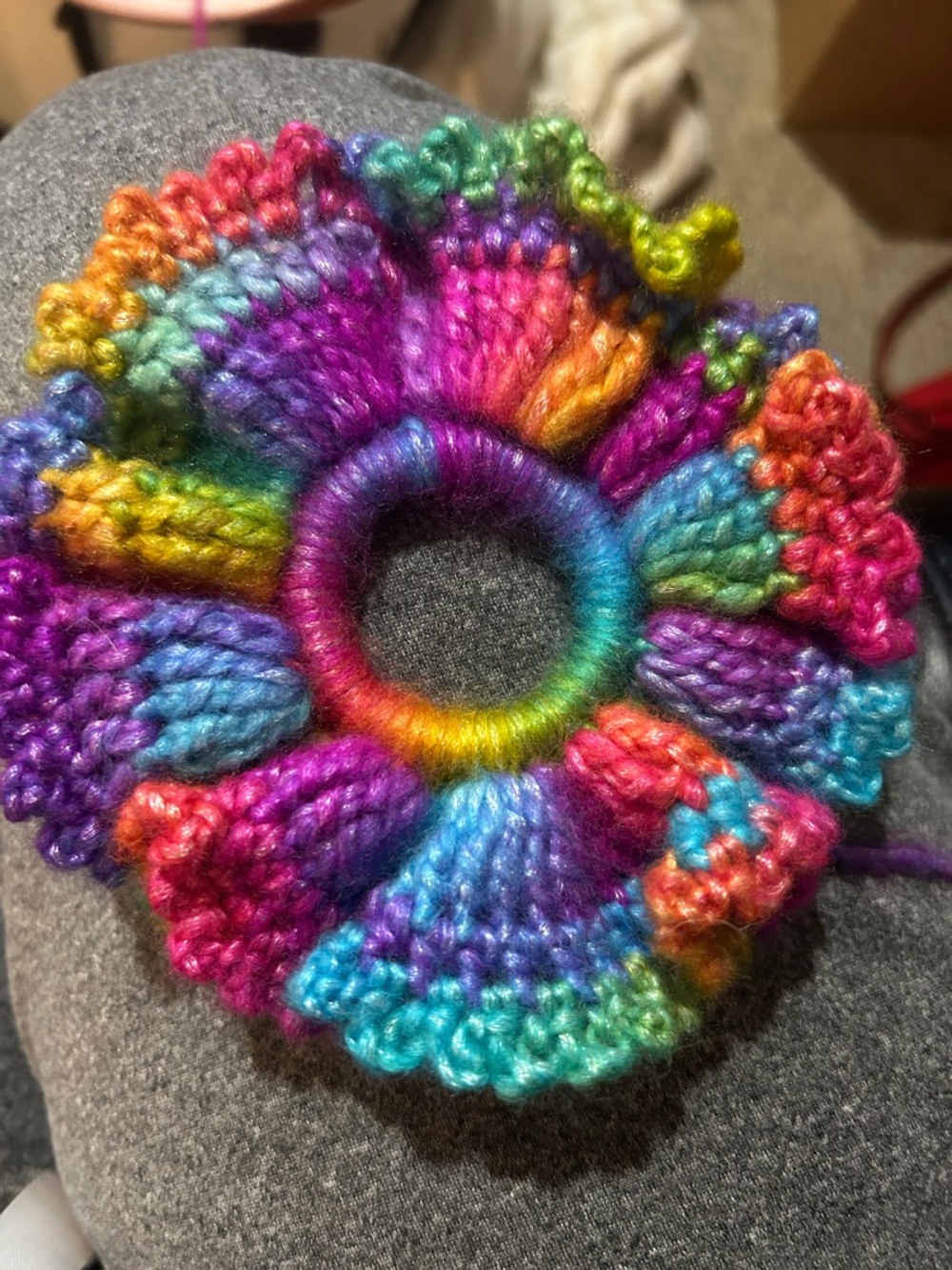 Hand Crochet Multicolor Ruffle Hair Scrunchie